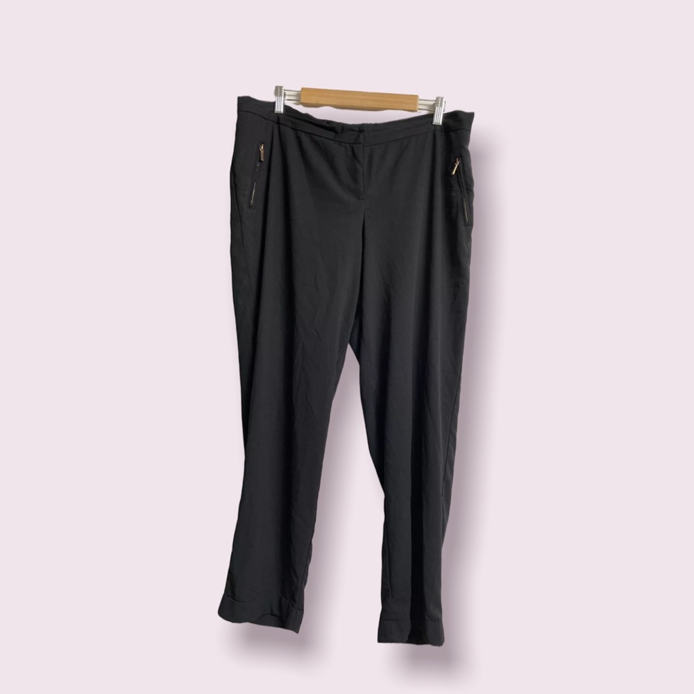 LANE BRYANT - Plus Size 14/16 Black Dress Pant Cuff Partial Elastic Waist EUC